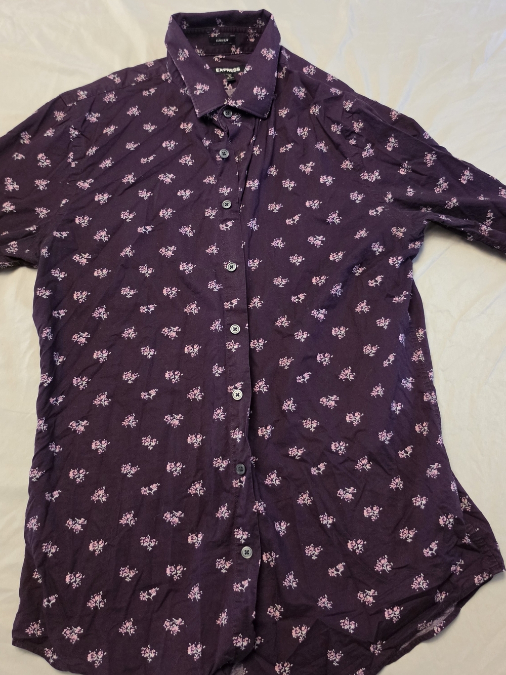 Express Men's Dark Purple Floral Button-Down Shirt